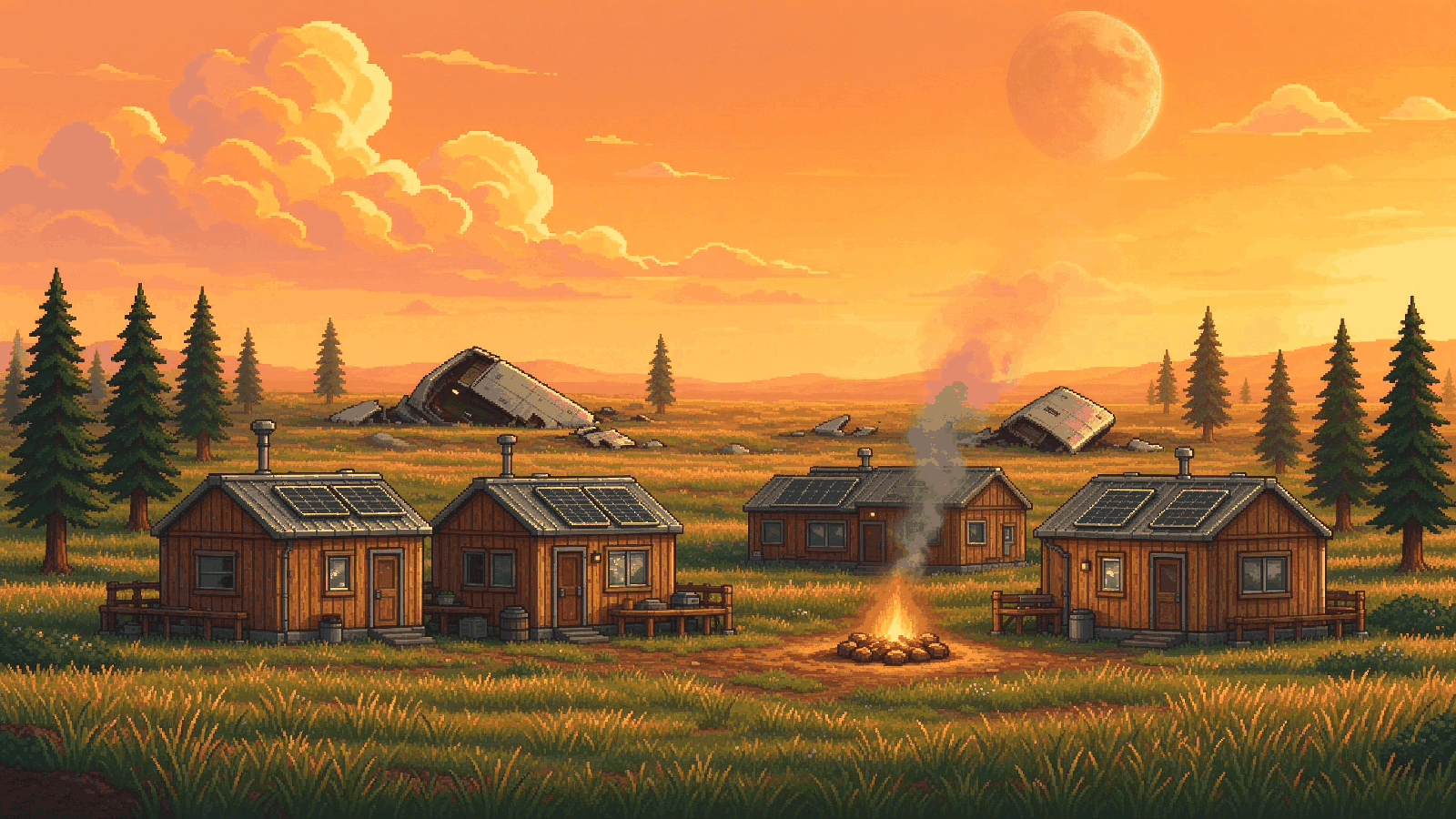 RimWorld colony settlement pixel art scene